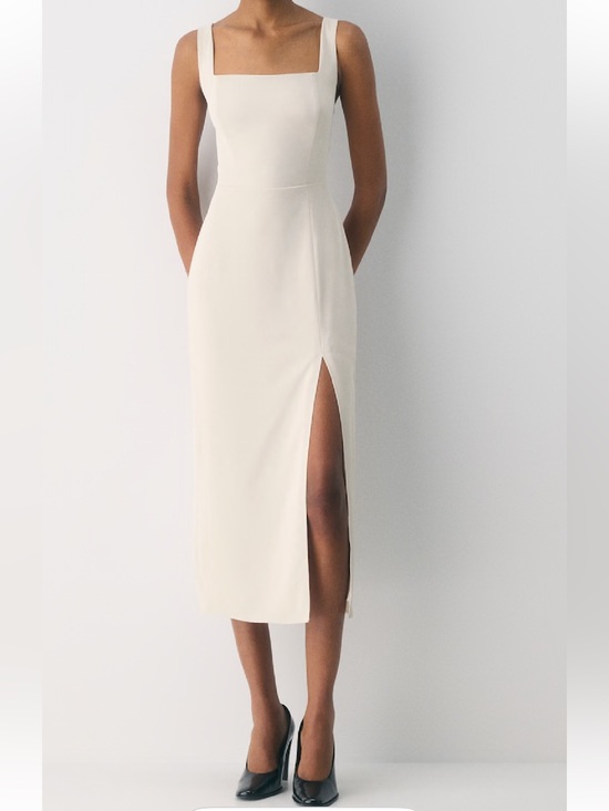 Babaton by Aritzia Dresses & Skirts - Babaton by Aritzia Square-Neck Cream Midi Dress with Side Slit Sz 2
